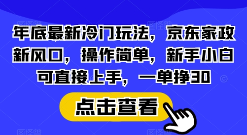 年底最新冷门玩法，京东家政新风口，操作简单，新手小白可直接上手，一单挣30【揭秘】-创纪