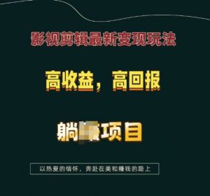 影视剪辑最新变现玩法，高收益，高回报，躺Z项目【揭秘】-创纪