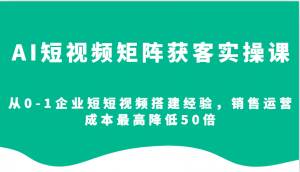 AI短视频矩阵获客实操课，从0-1企业短短视频搭建经验，销售运营成本最高降低50倍-创纪
