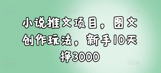 小说推文项目，图文创作玩法，新手10天挣3000-创纪