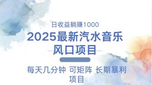 2025最新汽水音乐躺赚项目 每天几分钟 日入1000＋-创纪