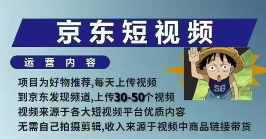 京东短视频带货课，无需自己拍摄剪辑，保姆式教学，两天快速上手-创纪
