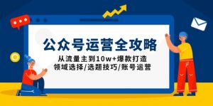 公众号运营全攻略：从流量主到10w+爆款打造，领域选择/选题技巧/账号运营-创纪