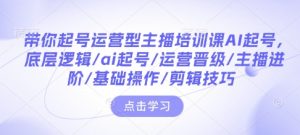 带你起号运营型主播培训课AI起号,底层逻辑/ai起号/运营晋级/主播进阶/基础操作/剪辑技巧-创纪