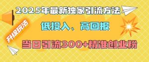 2025年最新独家引流方法，低投入高回报？当日引流300+精准创业粉-创纪