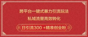 跨平台一键式暴力引流玩法，私域流量高效转化日引流300 +精准创业粉-创纪