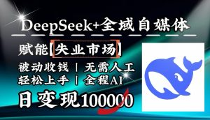 降维打击，DeepSeek+失业市场，全自动操作，结合人人刚需，单月利润轻松破100000＋-创纪