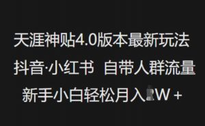 天涯神贴4.0版本最新玩法,抖音·小红书自带人群流量,新手小白轻松月入过W-创纪