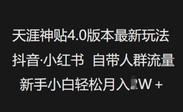 天涯神贴4.0版本最新玩法,抖音·小红书自带人群流量,新手小白轻松月入过W-创纪
