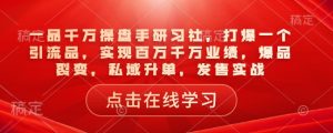 一品千万操盘手研习社，打爆一个引流品，实现百万千万业绩，爆品裂变，私域升单，发售实战-创纪