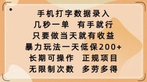 手机打字数据录入,几秒一单,有手就行,只要做当天就有收益,暴力玩法一天低保2张-创纪
