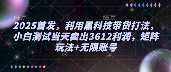 2025首发,利用黑科技带货打法,小白测试当天卖出3612利润,矩阵玩法+无限账号【揭秘】-创纪