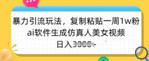 暴力引流玩法，复制粘贴一周1w粉，ai软件生成仿真人美女视频，日入多张-创纪