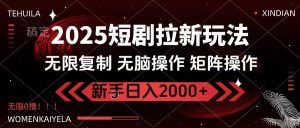 2025短剧拉新玩法，无需注册登录，无限0撸，无脑批量操作日入2000+-创纪