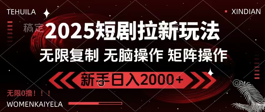 2025短剧拉新玩法，无需注册登录，无限0撸，无脑批量操作日入2000+-创纪