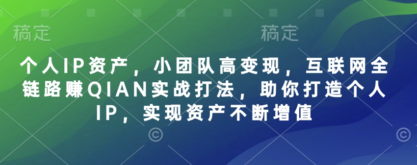 个人IP资产,小团队高变现,互联网全链路赚QIAN实战打法,助你打造个人IP,实现资产不断增值-创纪