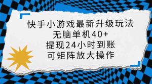 快手小游戏最新版升级玩法，新风口，无脑单机日入40+，可批量放大，小...-创纪
