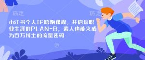 小红书个人IP陪跑课程，开启你职业生涯的PLAN-B，素人也能火成为百万博主的流量密码-创纪