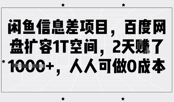 闲鱼信息差项目，百度网盘扩容1T空间，2天收益1k+，人人可做0成本-创纪