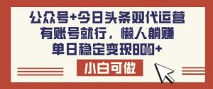 公众号+今日头条双代运营，有账号就行，单日稳定变现8张【揭秘】-创纪