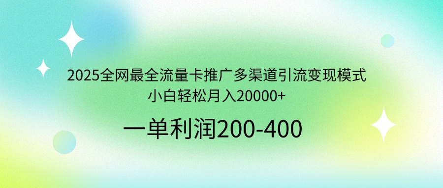 2025全网最全流量卡推广多渠道引流变现模式，小白轻松月入20000+-创纪