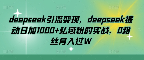 deepseek引流变现，deepseek被动日加1000+私域粉的实战，0粉丝月入过W-创纪