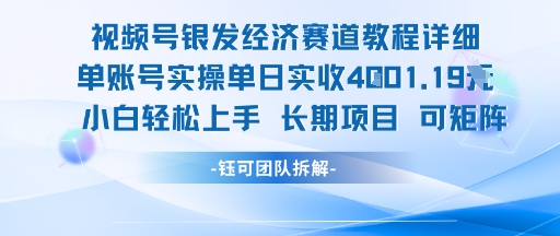视频号银发经济赛道单账号实操单日实收1k+，小白轻松上手长期项目-创纪