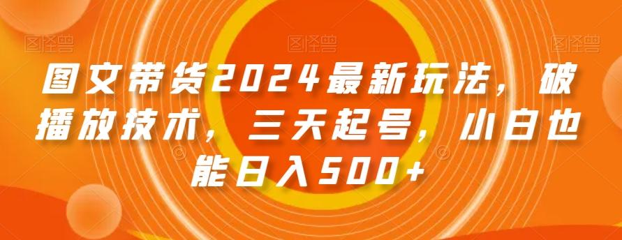 图文带货2024最新玩法，破播放技术，三天起号，小白也能日入500+【揭秘】-创纪