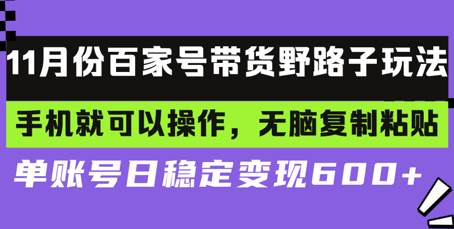 百家号带货野路子玩法 手机就可以操作，无脑复制粘贴 单账号日稳定变现…-创纪