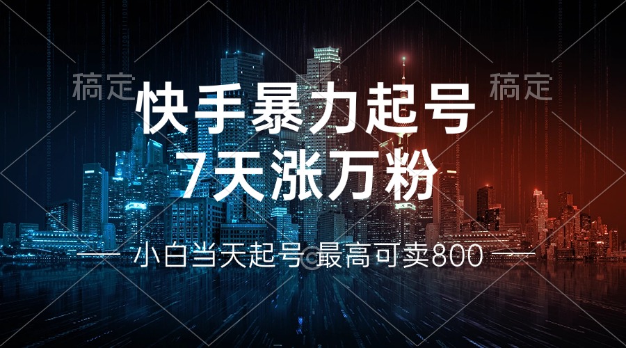 快手暴力起号，7天涨万粉，小白当天起号 多种变现方式，账号回收，单月...-创纪