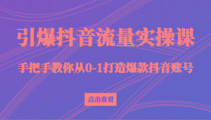 引爆抖音流量实操课，手把手教你从0-1打造爆款抖音账号(27节课)-创纪