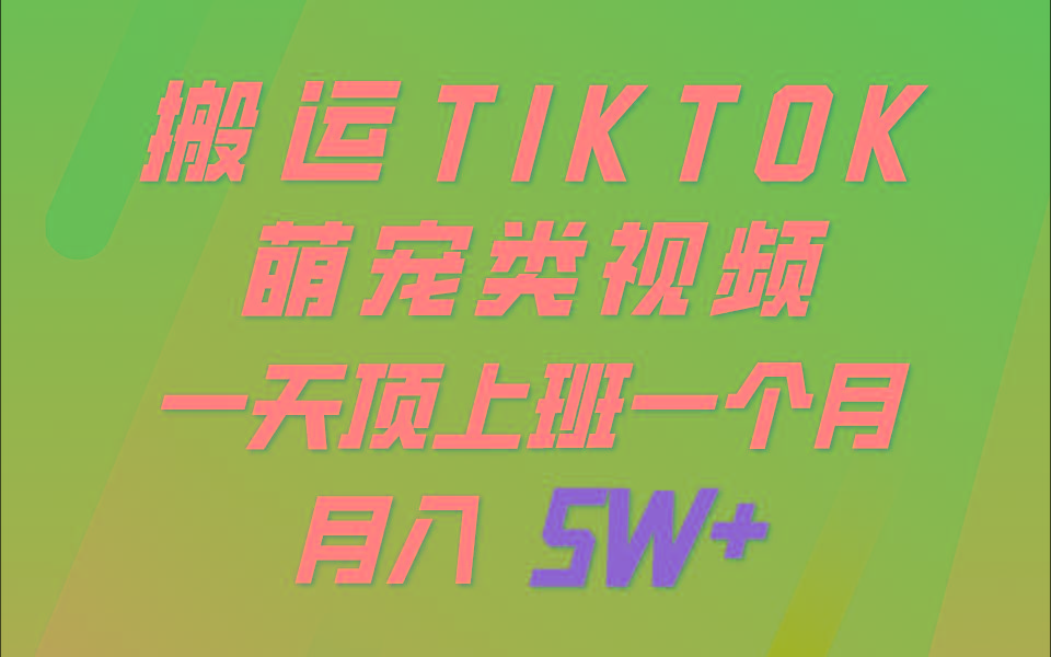 一键搬运TIKTOK萌宠类视频，一部手机即可操作，所有平台均可发布 轻松月入5W+-创纪