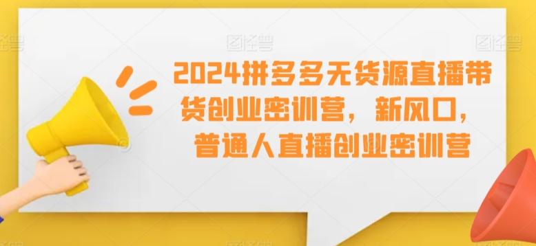 2024拼多多无货源直播带货创业密训营，新风口，普通人直播创业密训营-创纪