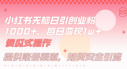 小红书无脑每日引流创业粉500+，小白每天只花半小时，躺赚长尾收益【揭秘】-创纪