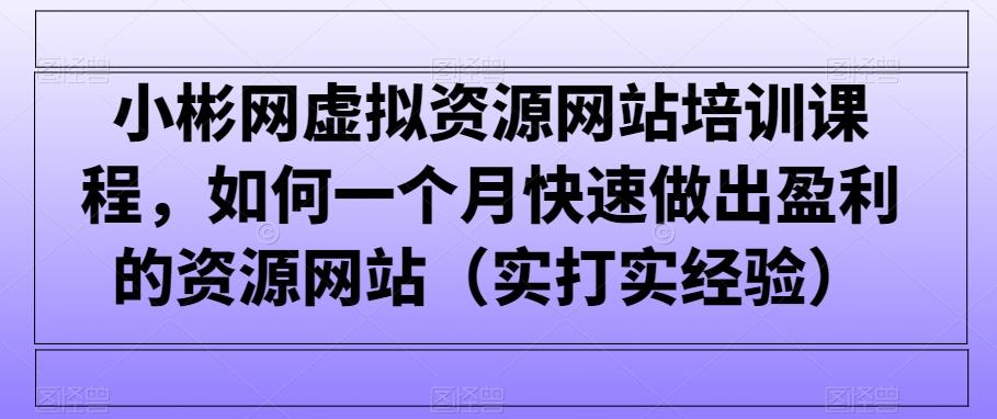 小彬网虚拟资源网站培训课程，如何一个月快速做出盈利的资源网站(实打实经验)-创纪