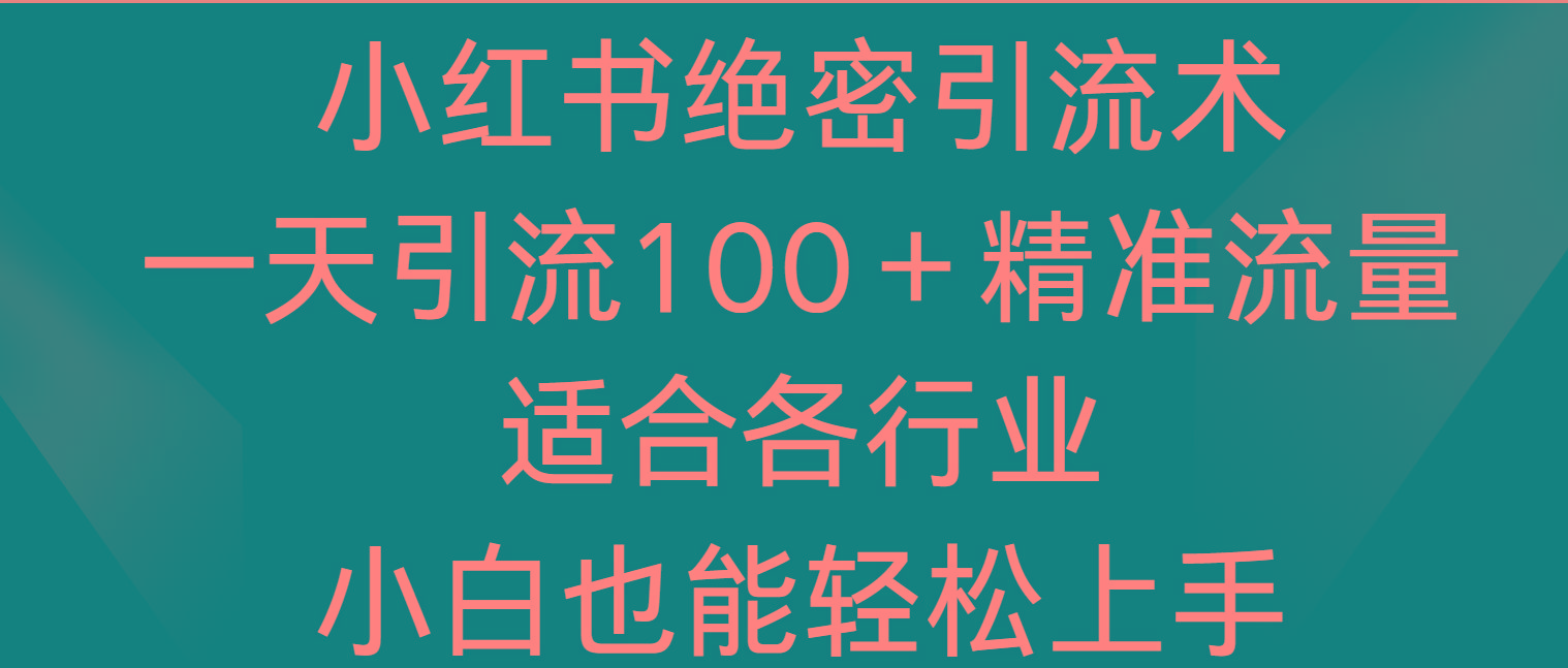 小红书绝密引流术，一天引流100＋精准流量，适合各个行业，小白也能轻松上手-创纪