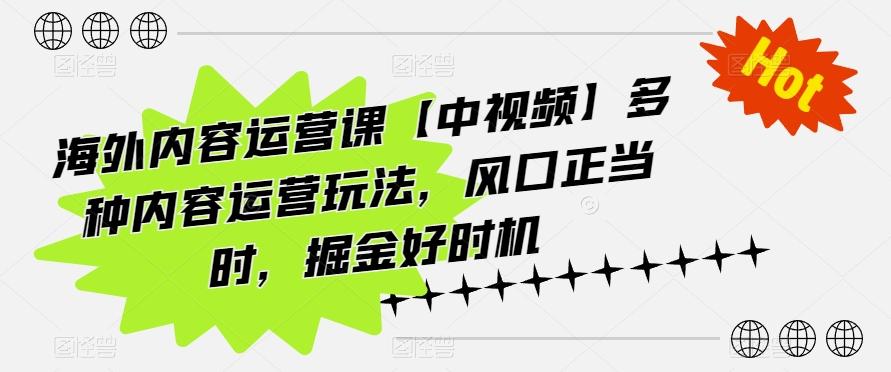 海外内容运营课【中视频】多种内容运营玩法，风口正当时，掘金好时机-创纪