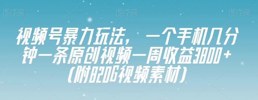 视频号暴力玩法，一个手机几分钟一条原创视频一周收益3800+（附820G视频素材）-创纪