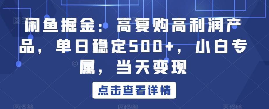闲鱼掘金：高复购高利润产品，单日稳定500+，小白专属，当天变现-创纪