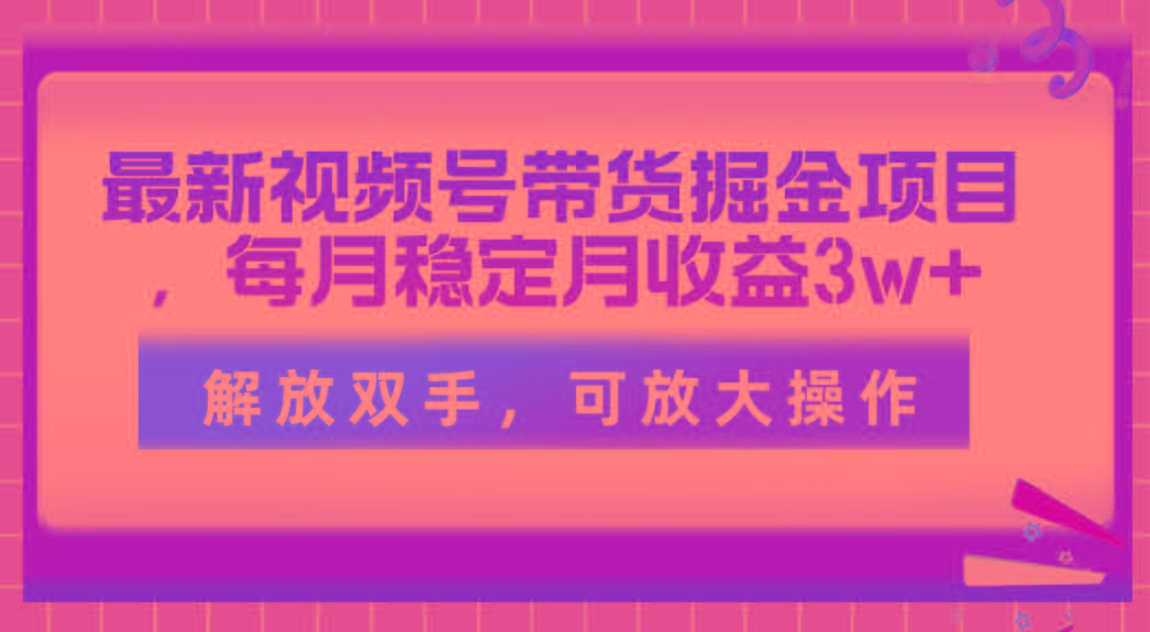 最新视频号带货掘金项目，每月稳定月收益3w+，解放双手，可放大操作-创纪