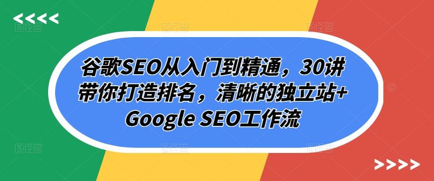 谷歌SEO从入门到精通，30讲带你打造排名，清晰的独立站+Google SEO工作流-创纪