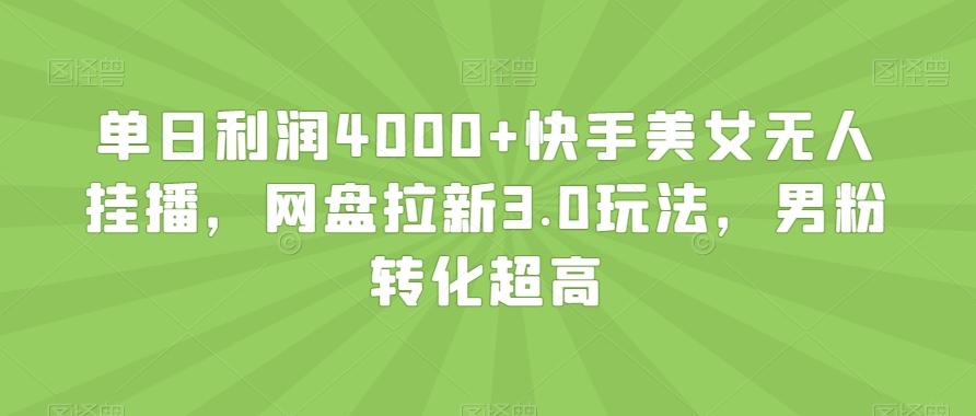 单日利润4000+快手美女无人挂播，网盘拉新3.0玩法，男粉转化超高【揭秘】-创纪