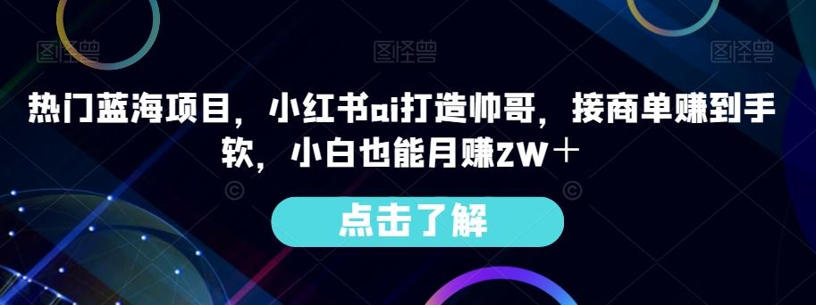 热门蓝海项目，小红书ai打造帅哥，接商单赚到手软，小白也能月赚2W＋-创纪