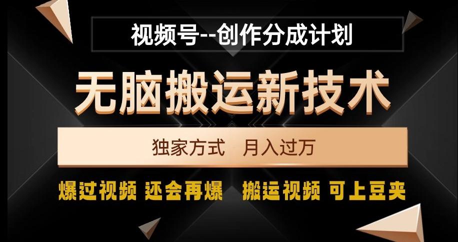 视频号无脑搬运新技术，破原创壕流量，独家方式，爆过视频，还会再爆【揭秘】-创纪
