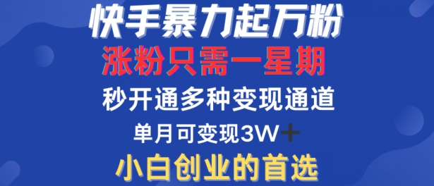 快手暴力起万粉，涨粉只需一星期，多种变现模式，直接秒开万合，单月变现过W【揭秘】-创纪