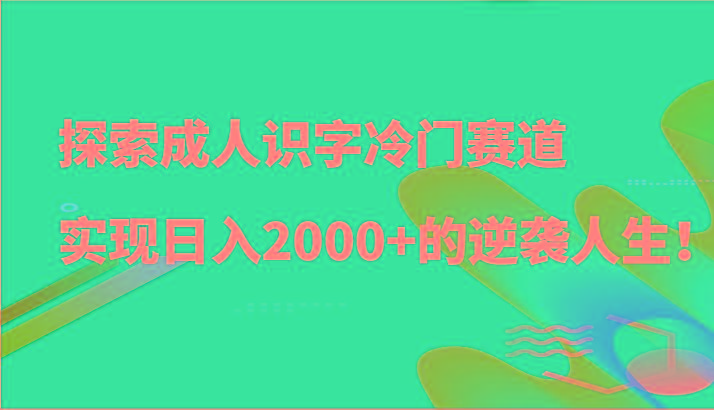 探索成人识字冷门赛道，实现日入2000+的逆袭人生！-创纪