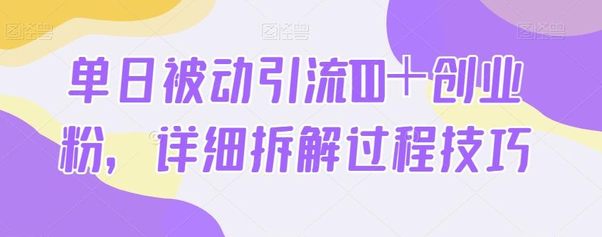 单日被动引流100＋创业粉，详细拆解过程技巧-创纪