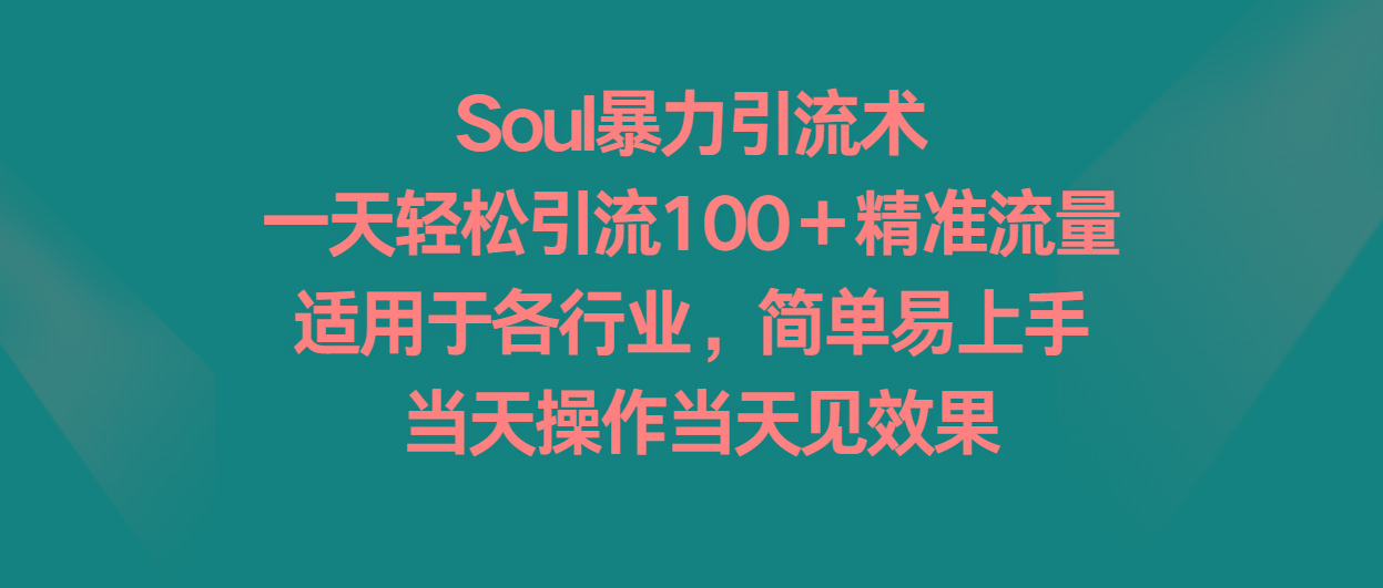 Soul暴力引流术，一天轻松引流100＋精准流量，适用于各行业，简单易上手！-创纪