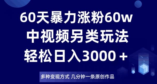 60天暴力涨粉60W，中视频另类玩法，日入3000＋，几分钟一条原创作品多种变现方式-创纪