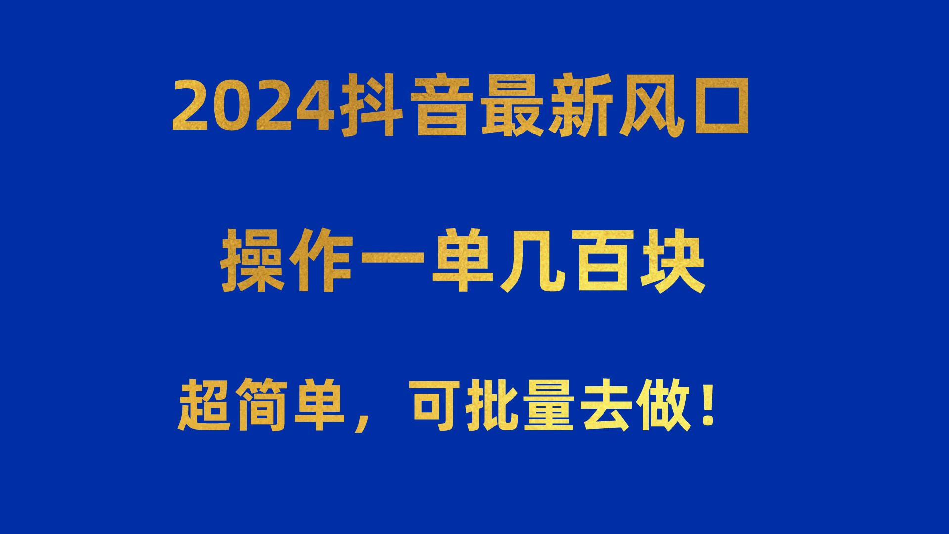 2024抖音最新风口！操作一单几百块！超简单，可批量去做！！！-创纪